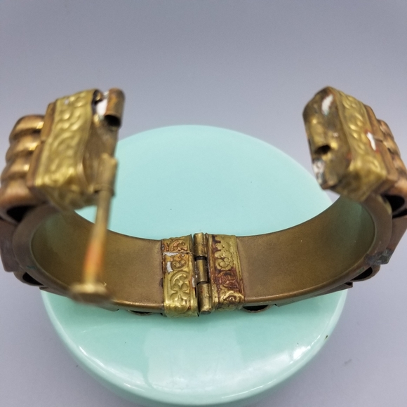 Vintage Chunky Pin Hinged Tribal Brass Or Copper Bracelet - Picture 10 of 10